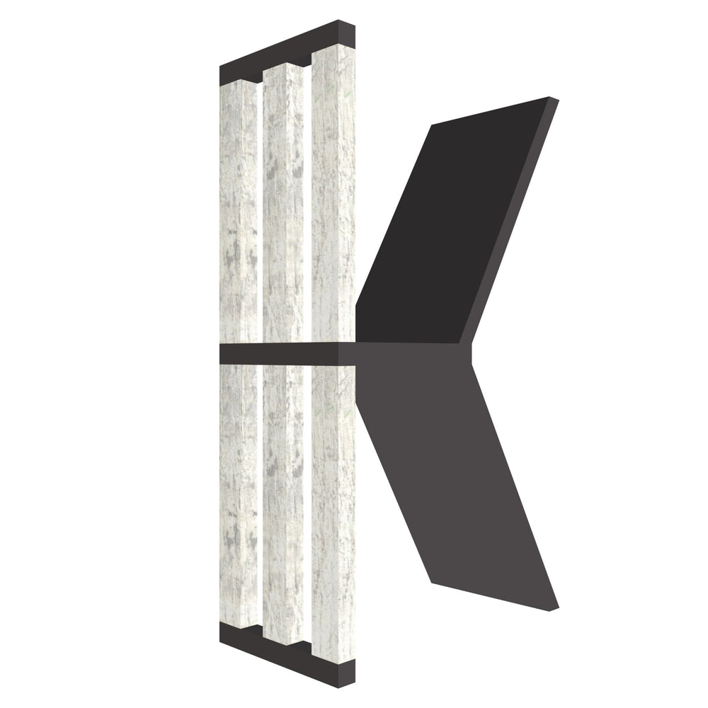 mensola a forma di lettera K colore grafite e legno chiaro