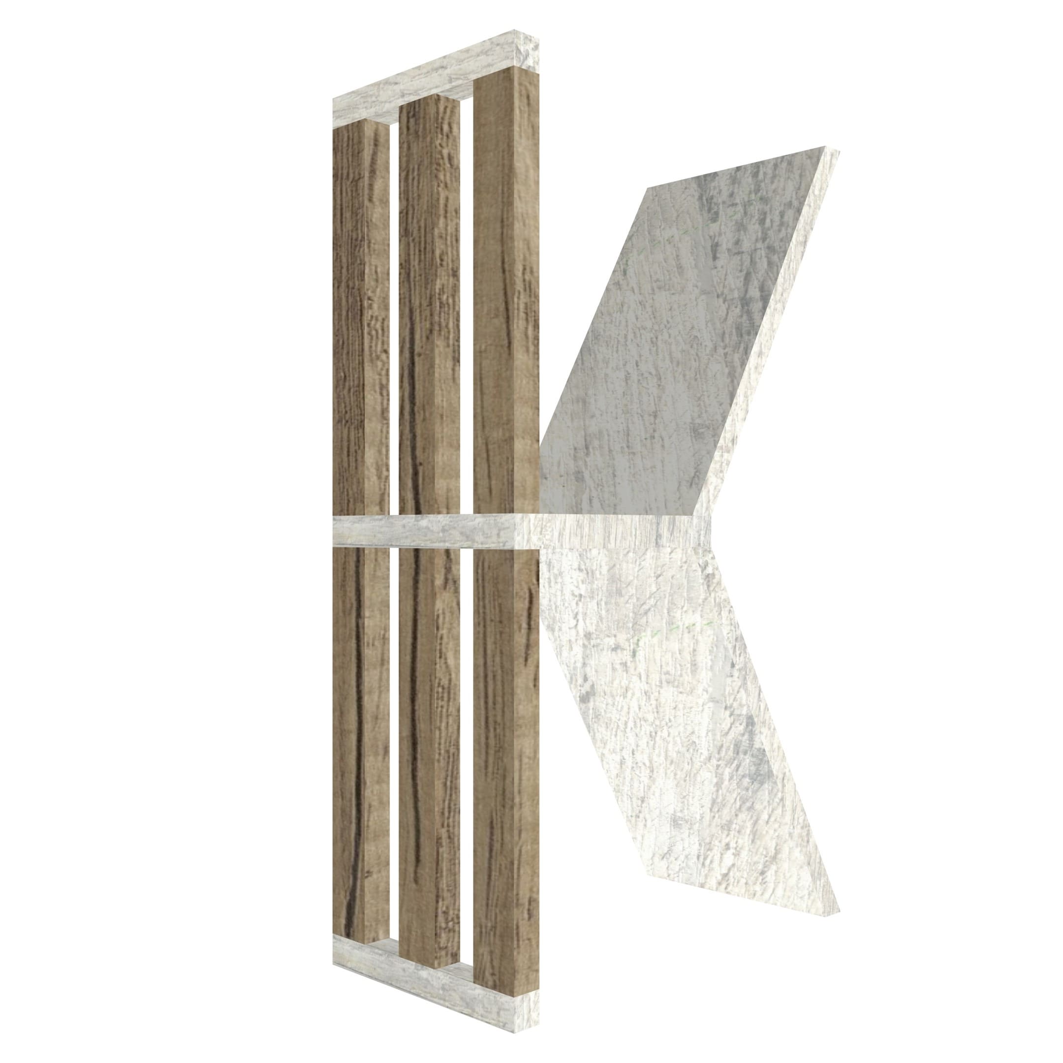 mensola a forma di lettera K colore legno chiaro e rovere