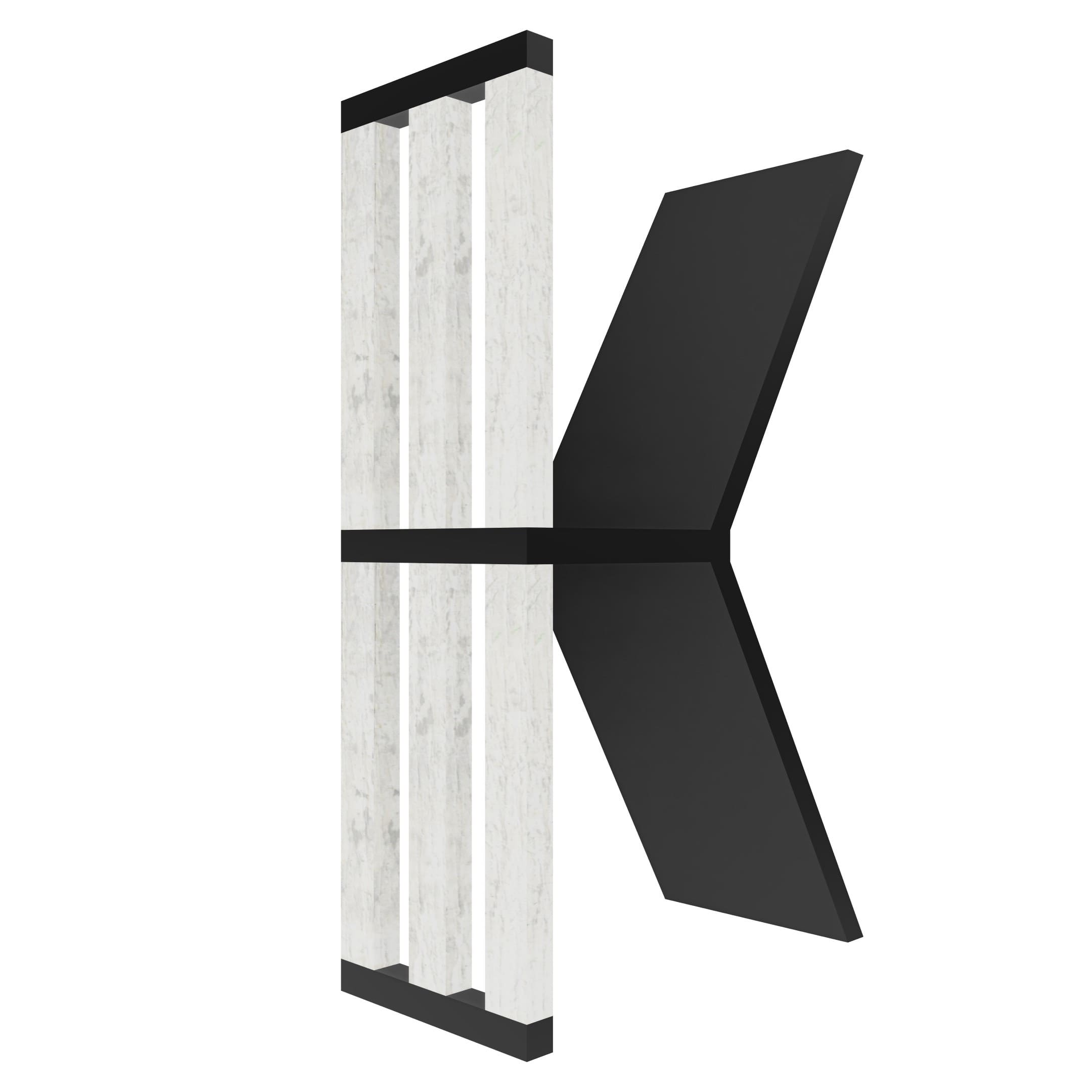 mensola a forma di lettera K colore nero e legno chiaro