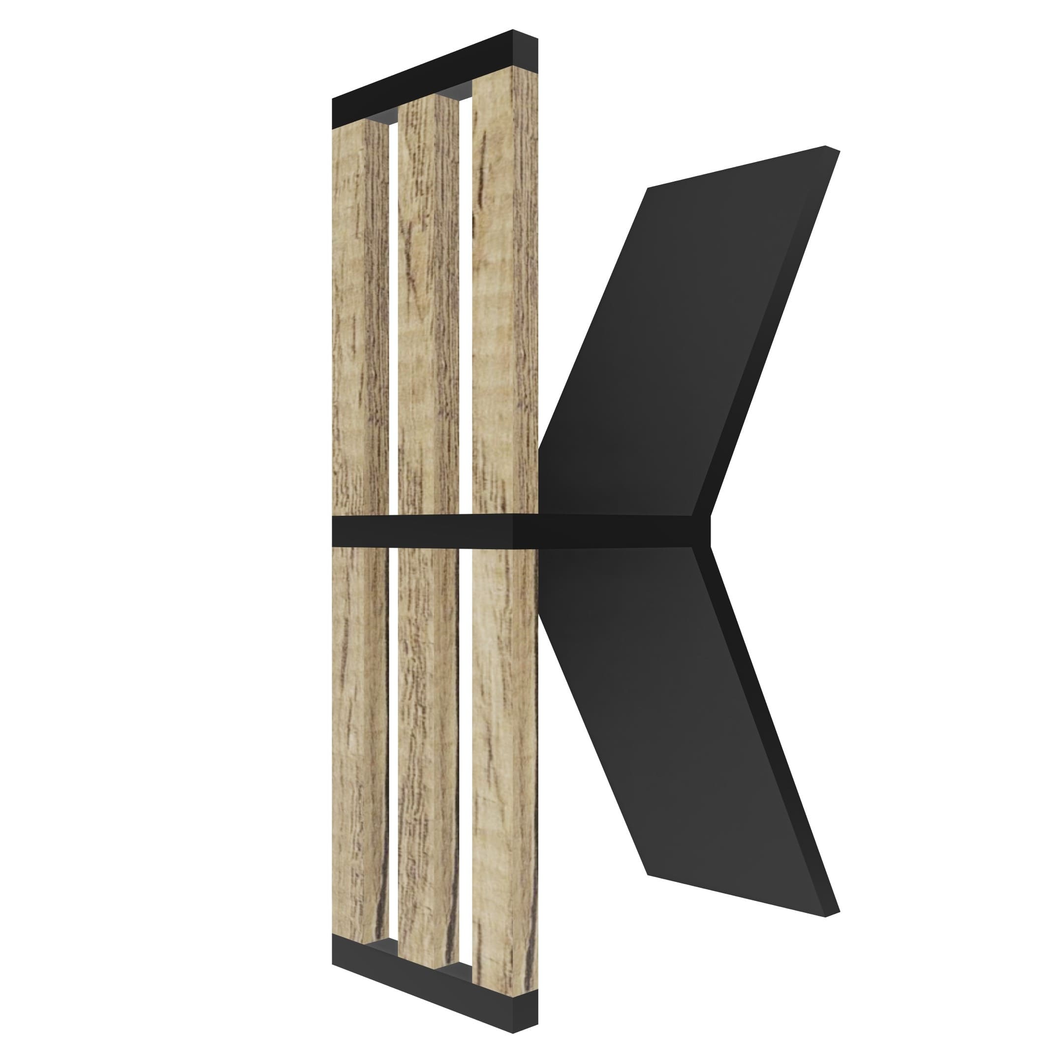 mensola a forma di lettera K colore nero e rovere