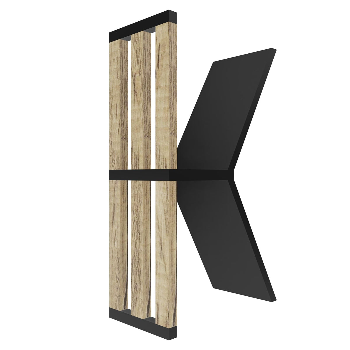mensola a forma di lettera K colore nero e rovere
