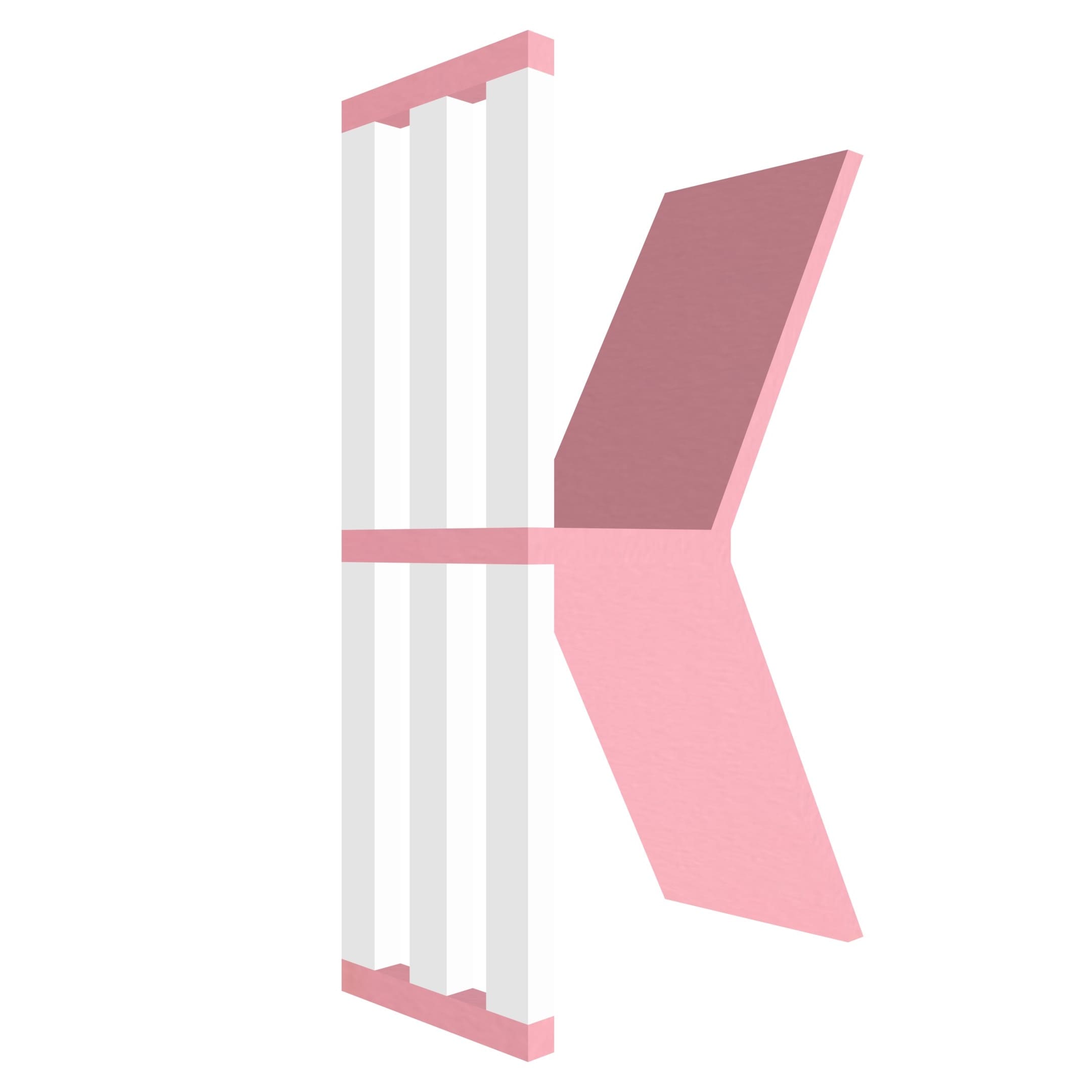 mensola a forma di lettera K colore rosa e bianco
