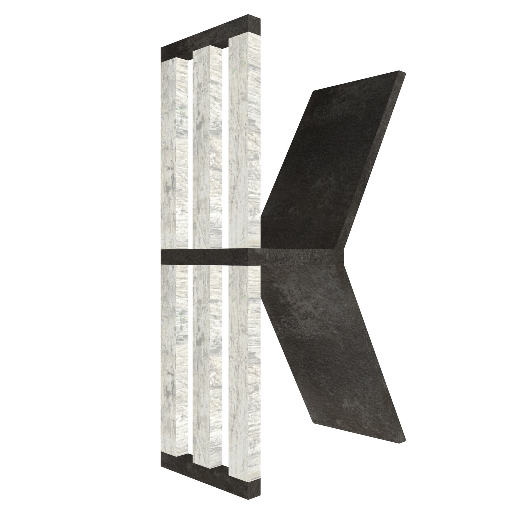 mensola a forma di lettera K colore vulcano e legno chiaro