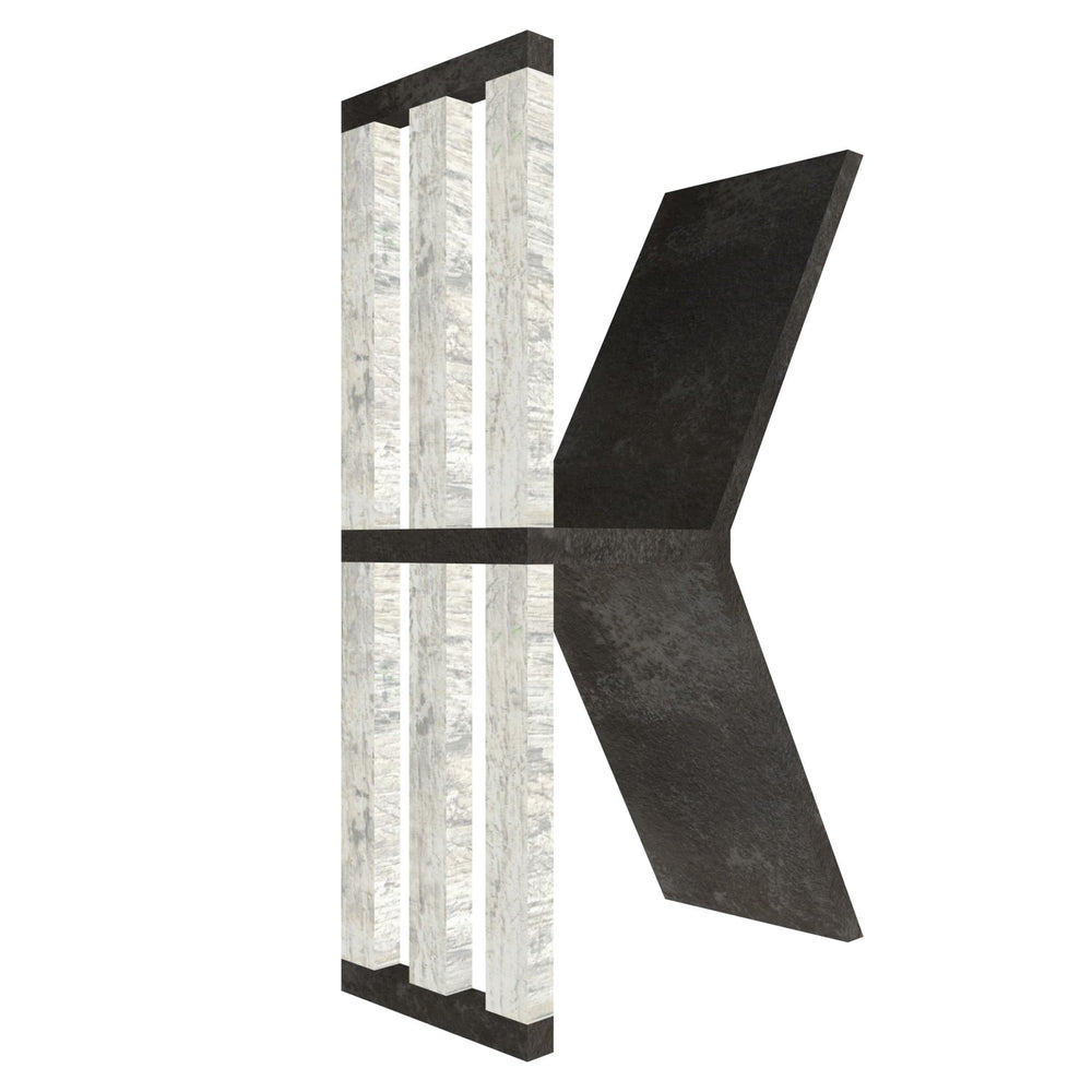 mensola a forma di lettera K colore vulcano e legno chiaro