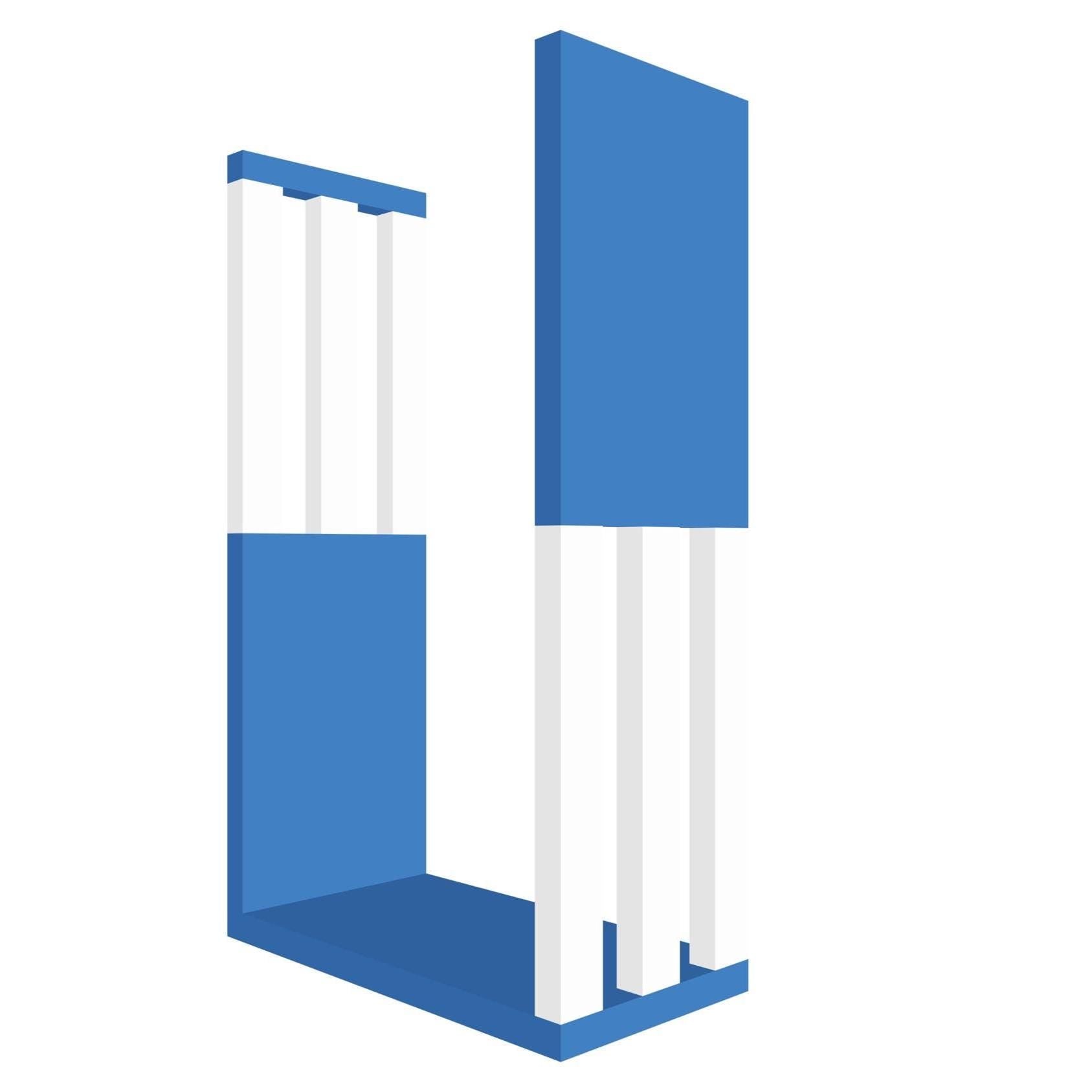 mensola in legno a forma di lettera U colore blu e bianco