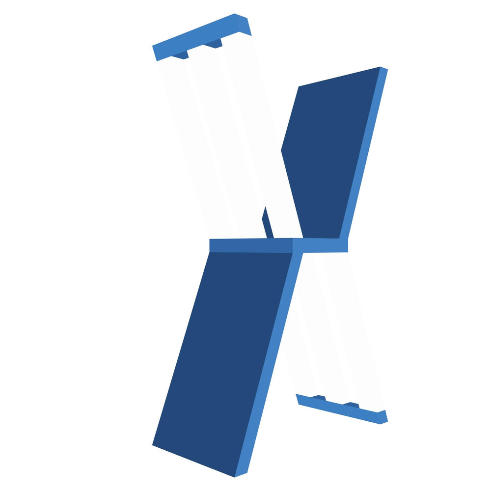 mensola a forma di lettera X colore blu e bianco