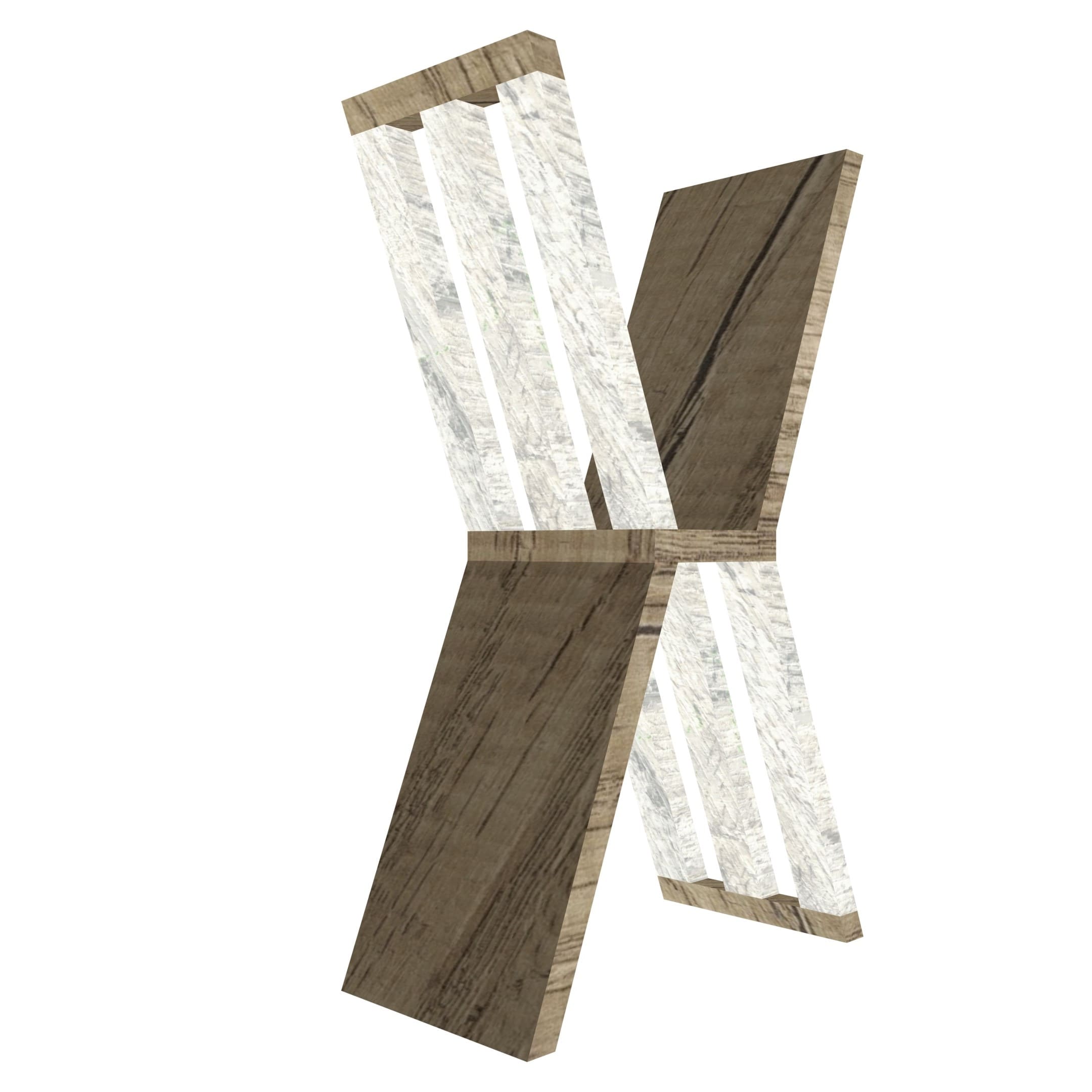 mensola a forma di lettera X colore rovere e legno chiaro