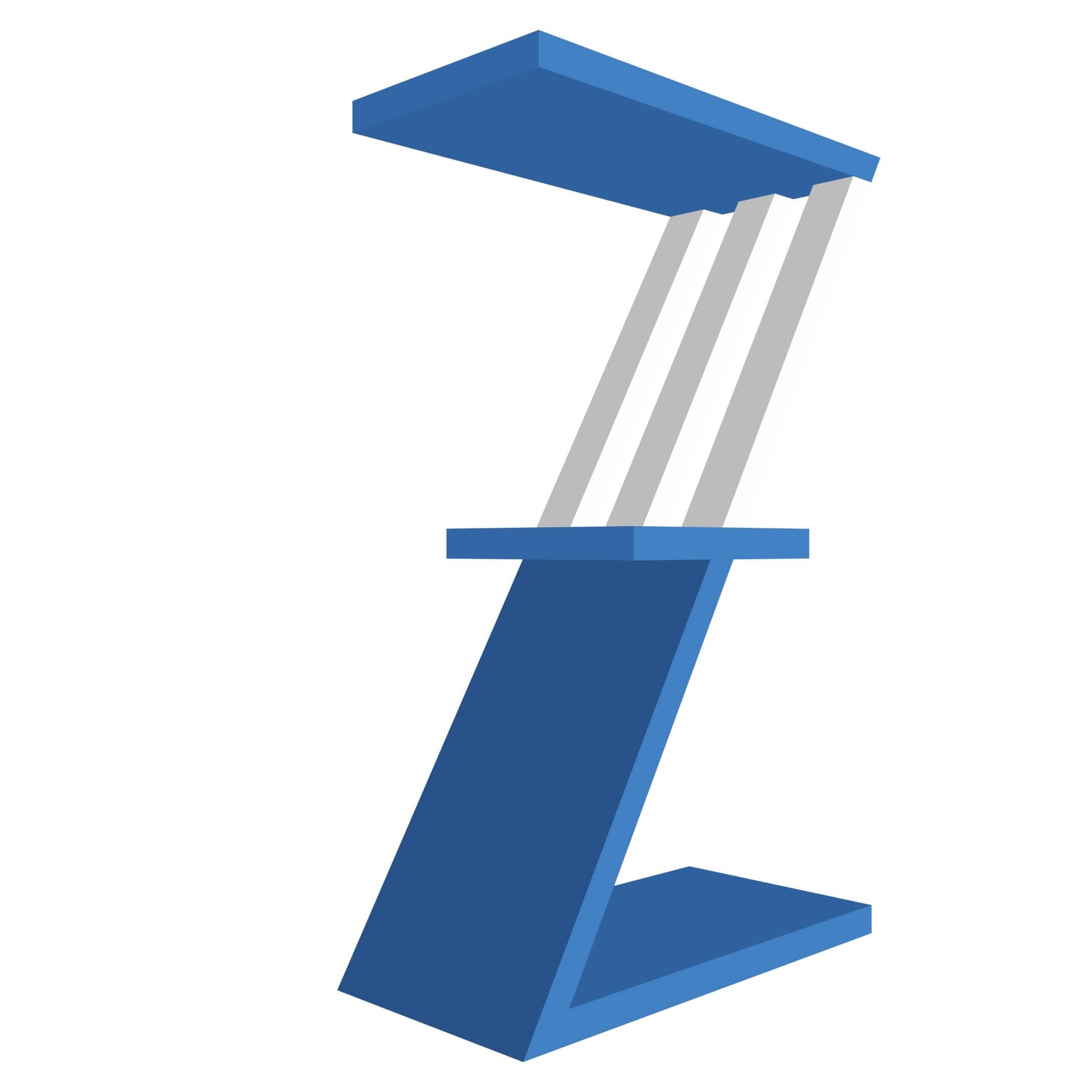 mensola in legno a forma di lettera Z colore blu e bianco