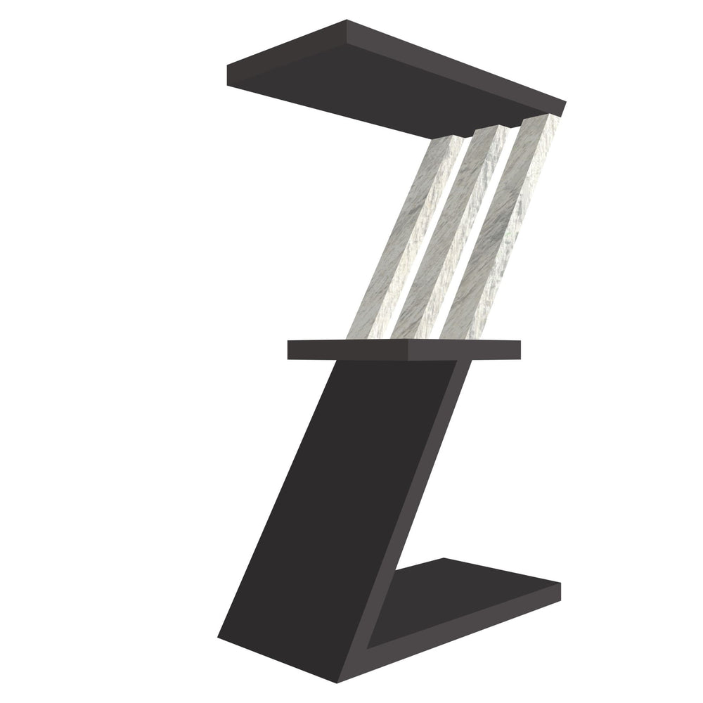 mensola in legno a forma di lettera Z colore grafite e legno chiaro