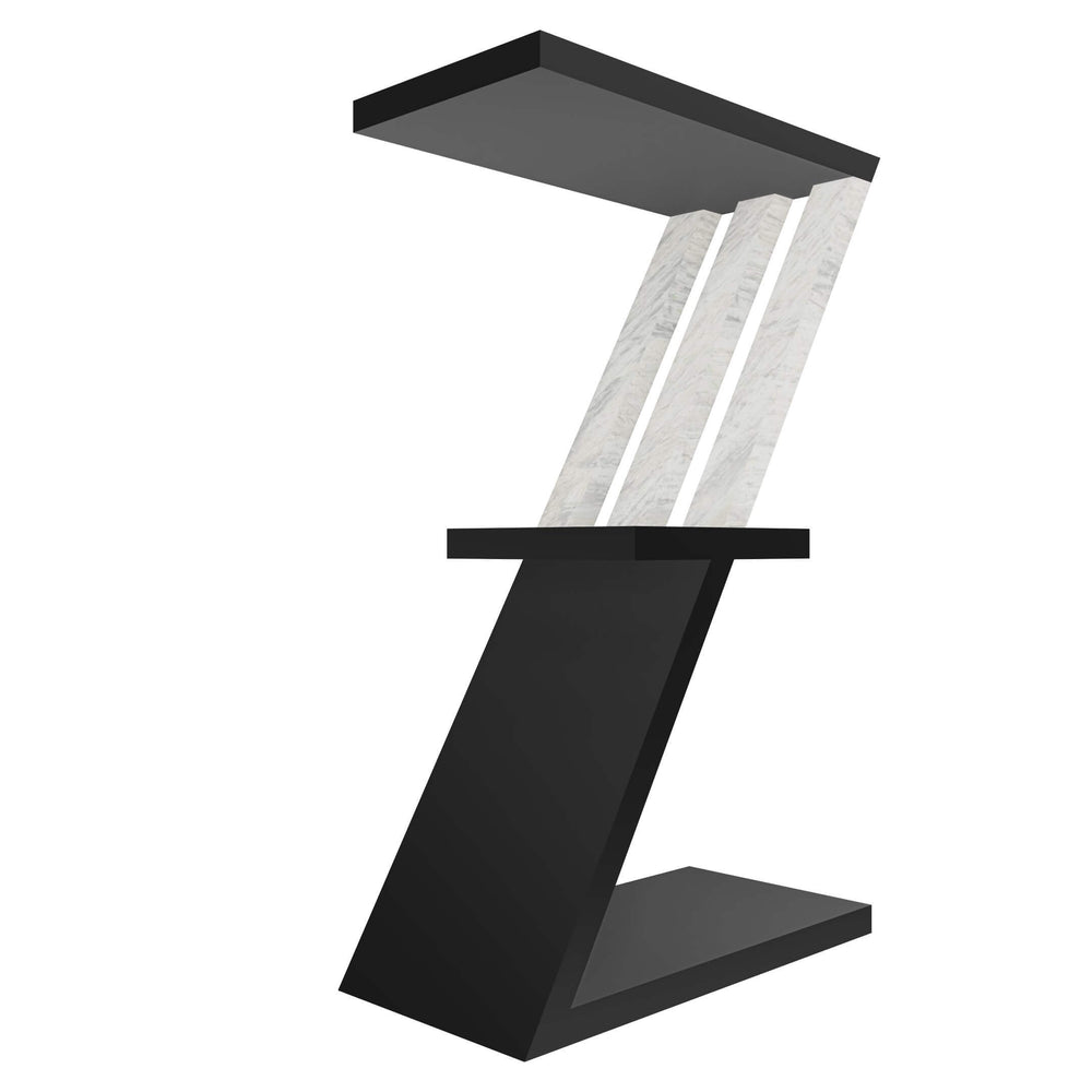 mensola in legno a forma di lettera Z colore nero e legno chiaro