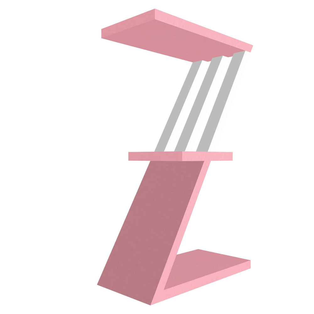 mensola in legno a forma di lettera Z colore rosa e bianco