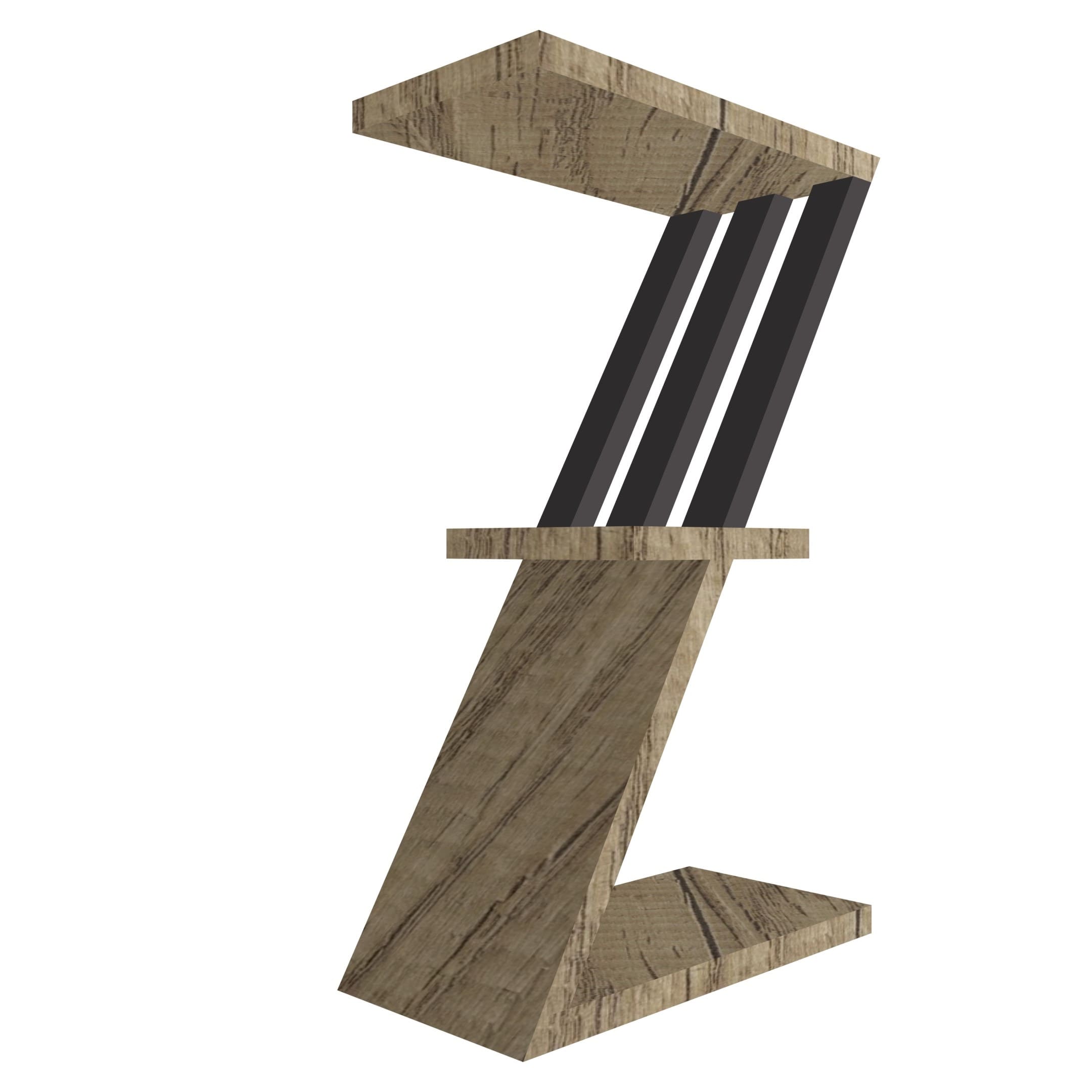 mensola in legno a forma di lettera Z colore rovere e grafite