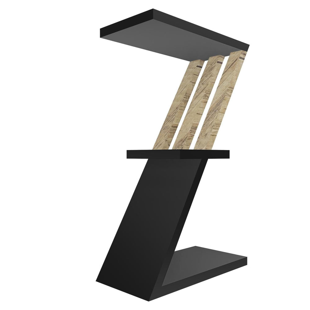 mensola in legno a forma di lettera Z colore nero e rovere