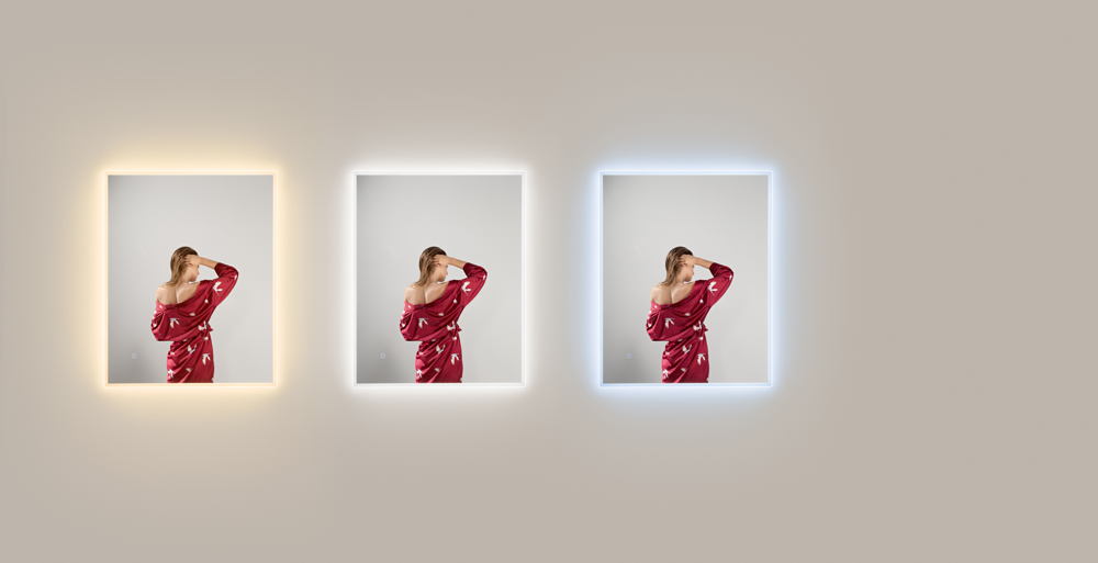 SPECCHIO TONDO DIAM.80CM BORDO SABBIATO ILLUMINATO LED CCT ARGENTO SENZA RAME 4MM STRUTTURA PVC PELLICOLA ANTIDEFLAGRANTE