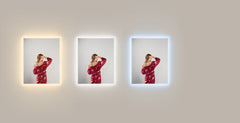 SPECCHIO TONDO DIAM.80CM BORDO SABBIATO ILLUMINATO LED CCT ARGENTO SENZA RAME 4MM STRUTTURA PVC PELLICOLA ANTIDEFLAGRANTE