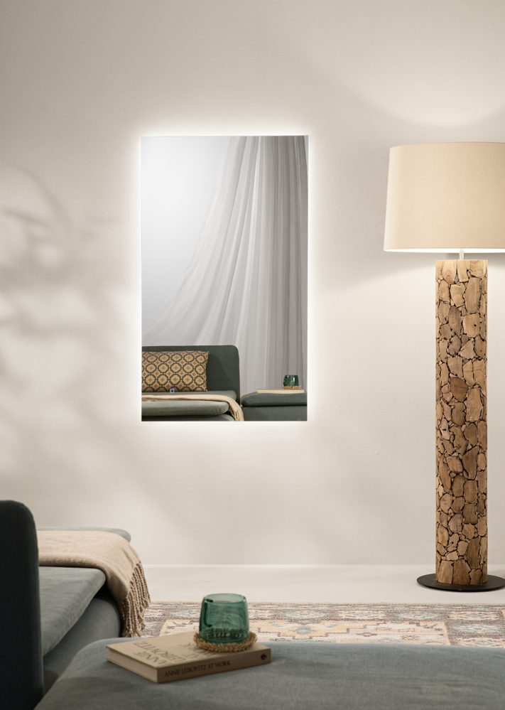 SPECCHIO 100X70CM RETROILLUMINATO LED CCT ARGENTO SENZA RAME 4MM STRUTTURA REVERSIBILE PVC PELLICOLA ANTIDEFLAGRANTE