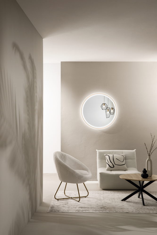 SPECCHIO 90X75CM ANGOLI SMUSSATI CORNICE FRONTALE LED CCT ARGENTO SENZA RAME 4MM STRUTTURA REVERSIBILE PVC PELLICOLA ANTIDEFLAGRANTE