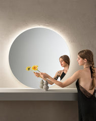 SPECCHIO TONDO DIAM.100CM RETROILLUMINATO LED CCT ARGENTO SENZA RAME 4MM STRUTTURA PVC PELLICOLA ANTIDEFLAGRANTE