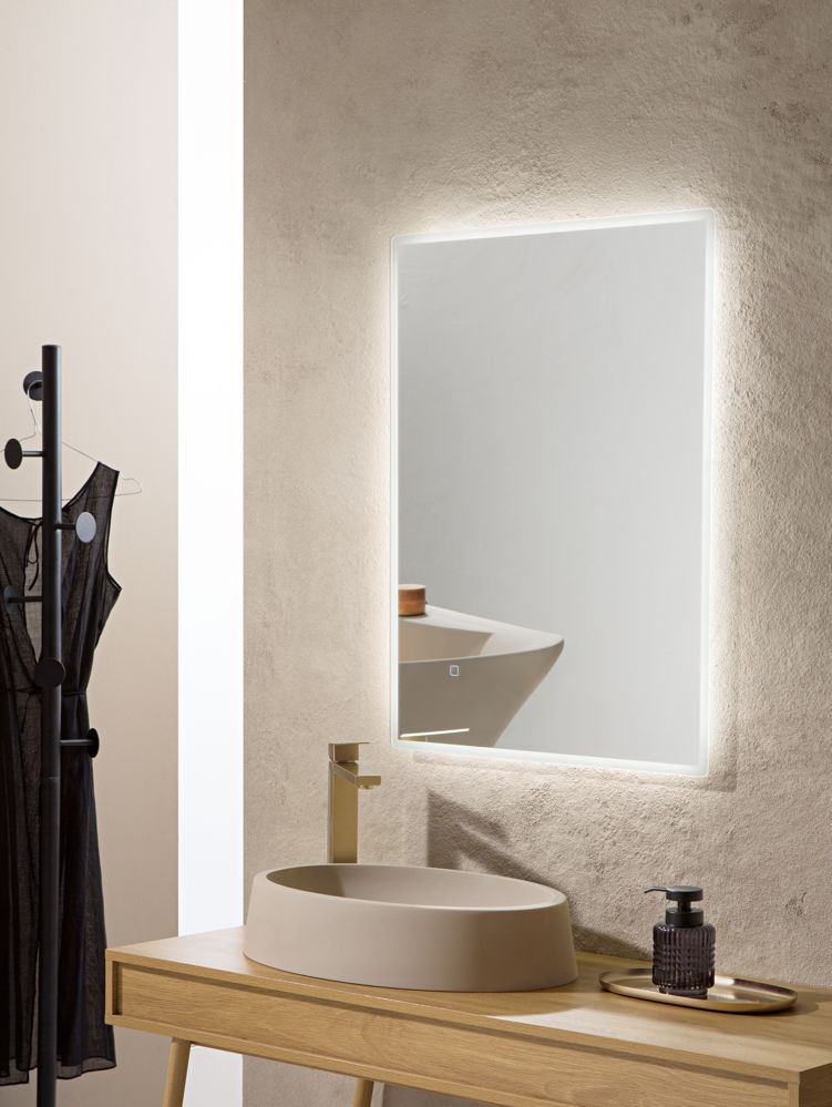 SPECCHIO TONDO DIAM.60CM RETROILLUMINATO LED CCT ARGENTO SENZA RAME 4MM STRUTTURA PVC PELLICOLA ANTIDEFLAGRANTE