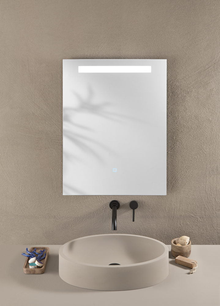 SPECCHIO OVALE 60X80CM BORDO SABBIATO ILLUMINATO FRONTALE LED CCT ARGENTO SENZA RAME 4MM STRUTTURA PVC PELLICOLA ANTIDEFLAGRANTE