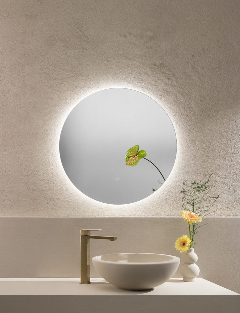 SPECCHIO ESAGONALE DIAM.60CM BORDO PARZIALMENTE SABBIATO ILLUMINATO LED CCT POSTERIORE ARGENTO SENZA RAME 4MM STRUTTURA PVC PELLICOLA ANTIDEFLAGRANTE